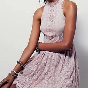 Free People NWT $148 Lilac Ash Verushka Mock Neck Lace Sleeveless Mini xs